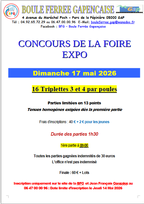 CONCOURS 16 TRIPLETTES DE LA FOIRE EXPO à GAP
