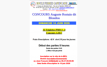 Concours 32 triplettes à GAP LE 14 juin au lieu du 13 juin