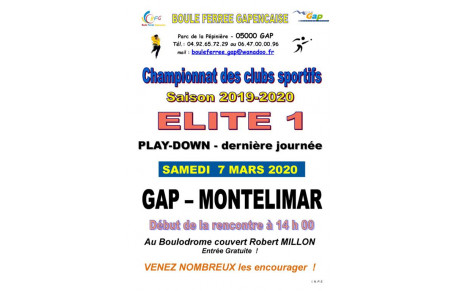 ELITE 1 : Dernier match des PLAY-DOWN contre MONTELIMAR