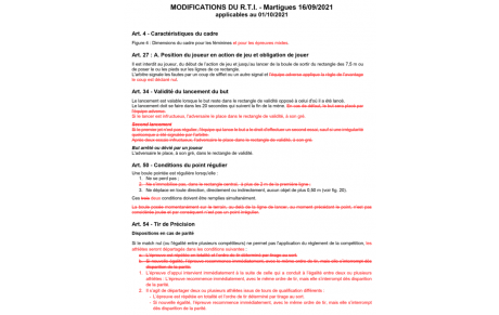 Modifications du règlement au 1er octobre 2021