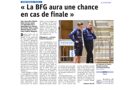 La BFG encore bien placée pour accéder à la finale