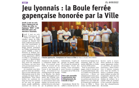 La mairie de Gap a honoré les champions de France des clubs sportifs ELITE 2 de la BFG