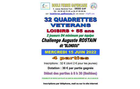 32 quadrettes loisirs + 55 ans le mercredi 15 juin 2022