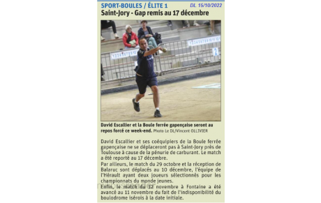 GAP / SAINT JORY reporté au 17/12/2022