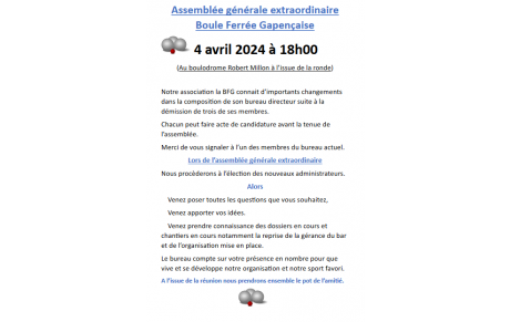 Assemblée générale extraordinaire : 4 avril 2024